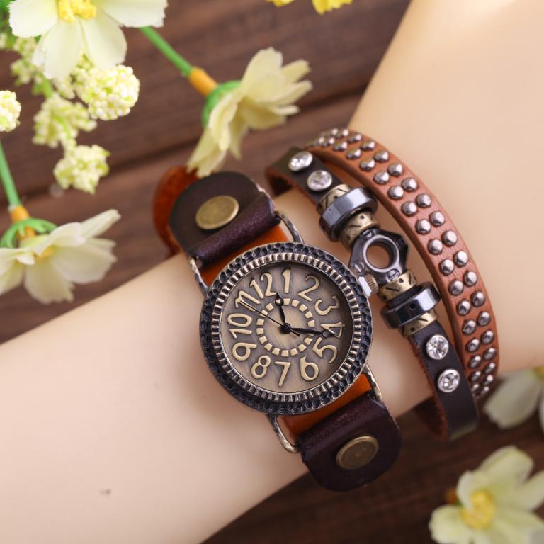 Unique Fashion Leather Strap Watch Bracelet Jewelry