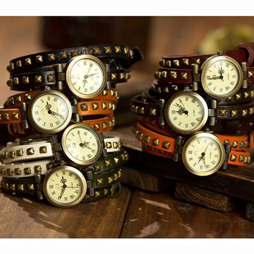 Rivet Leather Bracelet Watch