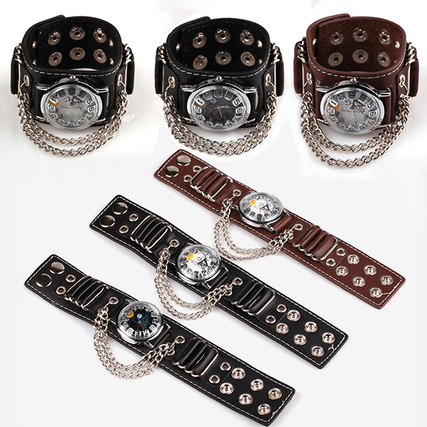 Punk Style Leather Bracelet Watch